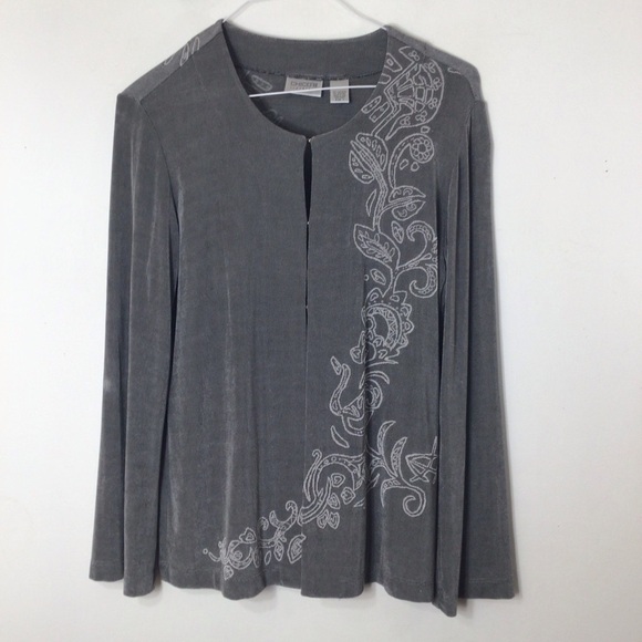 Chicos travelers open cardigan jacket grey silver 1 large - Picture 1 of 7